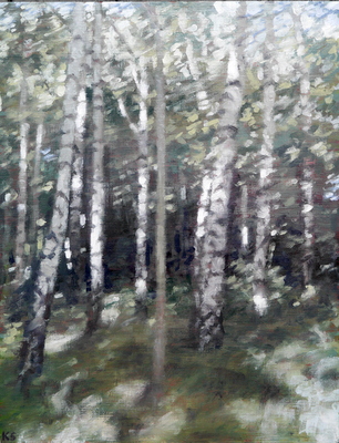 Birch 1 (summer), 2019  32 x 25cm  Oil on panel