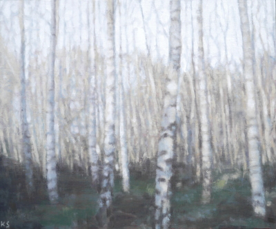 Birch 13 (spring), 2020  25 x 30cm  Oil on panel