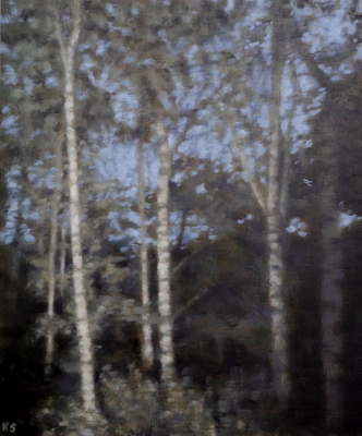 Birch 16 (spring), 2020  30 x 25cm  Oil on panel